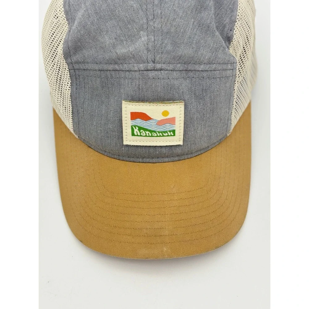 KANAKUK KAMPS Trucker‎ Hat Cap Grey Yellow Strapback 5 Panel Adjustable Patch